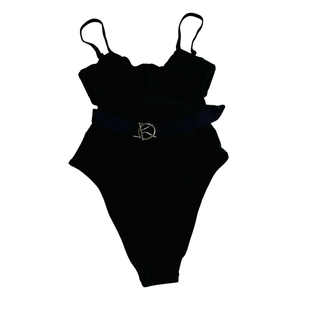 Aerie Belted One Piece Swimsuit Size S Small NWT Black Blue - Picture 7 of 7